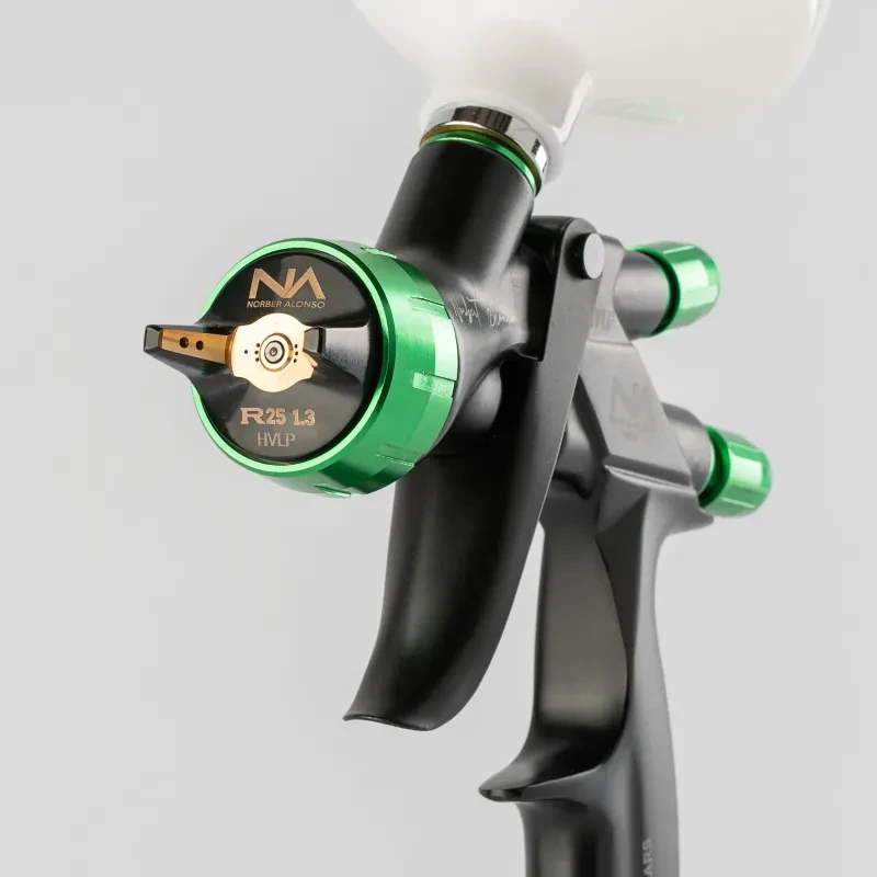 Pistola R25 Norber Alonso NA HVLP GREN EDITION PRO, pistola de pintura profesional de alta gama para carroceria, perfecta para el taller.